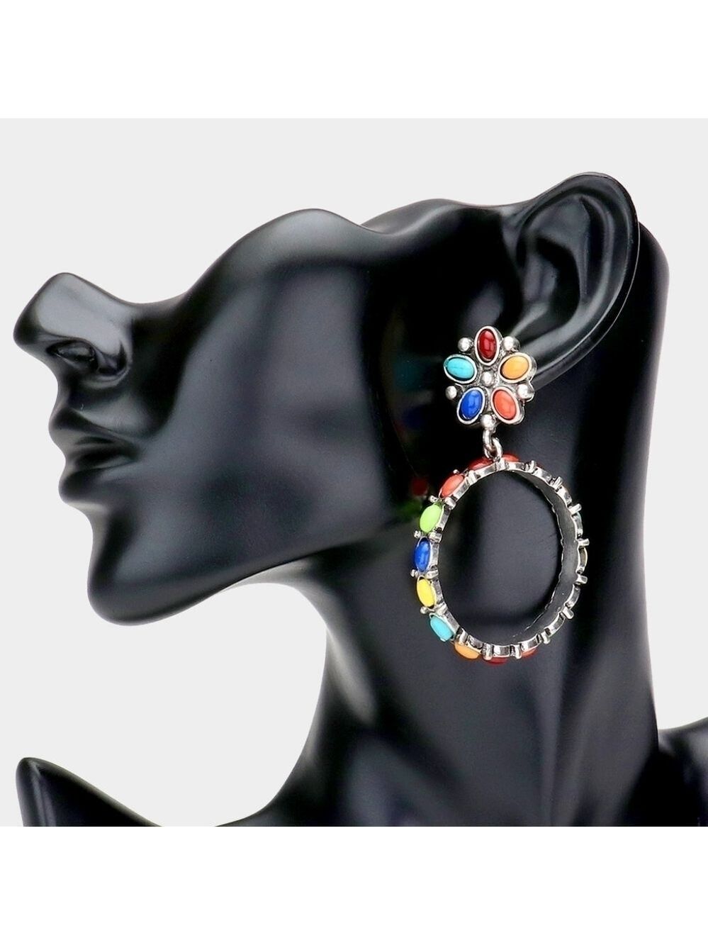 NEW Bohemian Multi Natural Stone Hoop Dangle Earrings